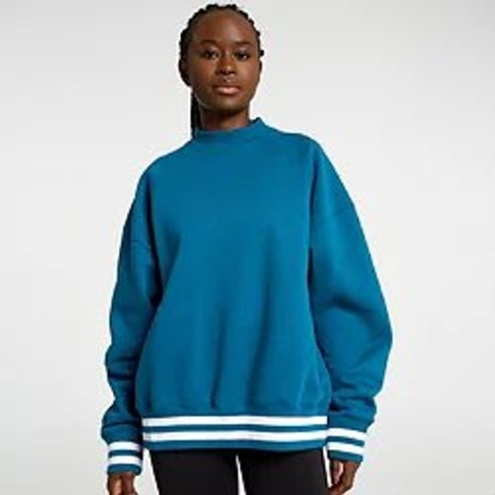 New DSG Womens Classic Fleece Mockneck Sweatshirt Dark Teal Blue L